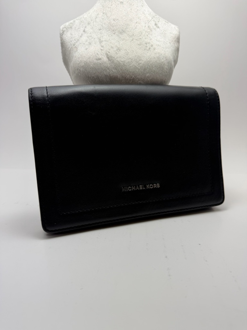 Michael Kors Black Leather Fold-Over Wallet Clutch